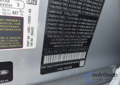 2022 Land Rover Range Rover Sport Hst Mhev from USA, damaged, VIN SALWS2RU4NA204431